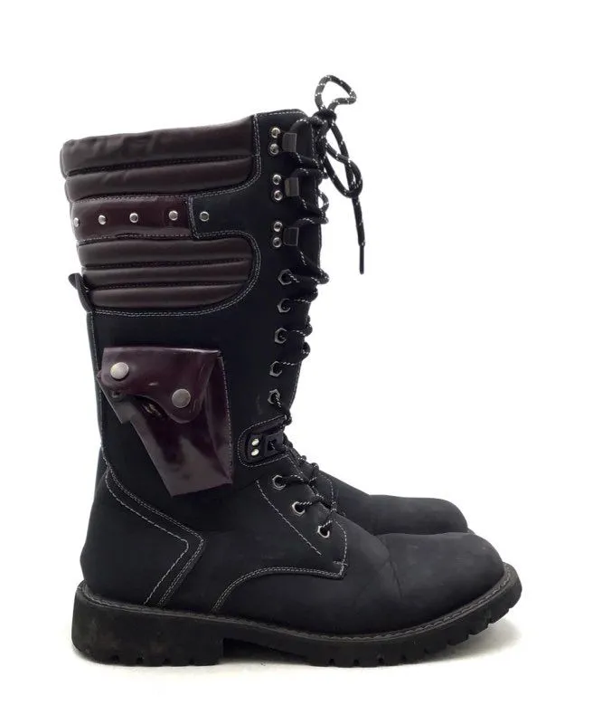Addax Men's Black Burgundy Mid-Calf Motorcycle Boots - Size 46