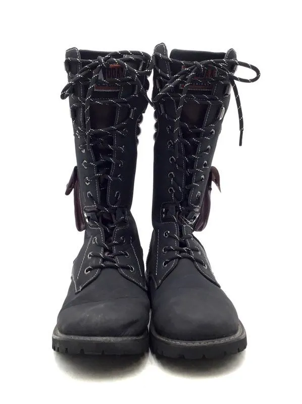 Addax Men's Black Burgundy Mid-Calf Motorcycle Boots - Size 46