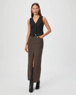 Angela Maxi Skirt w/ Raw Hem Rich Chocolate