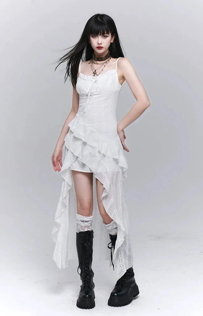 Asymmetric Layered Lace Trim Dress