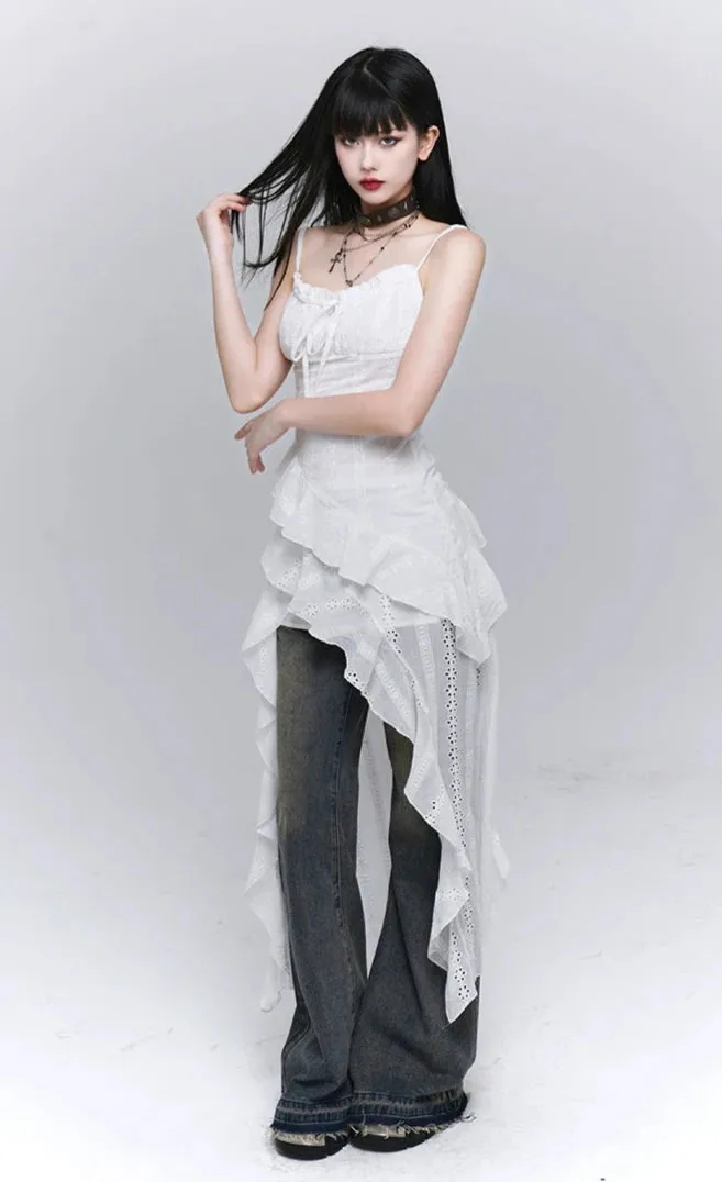 Asymmetric Layered Lace Trim Dress