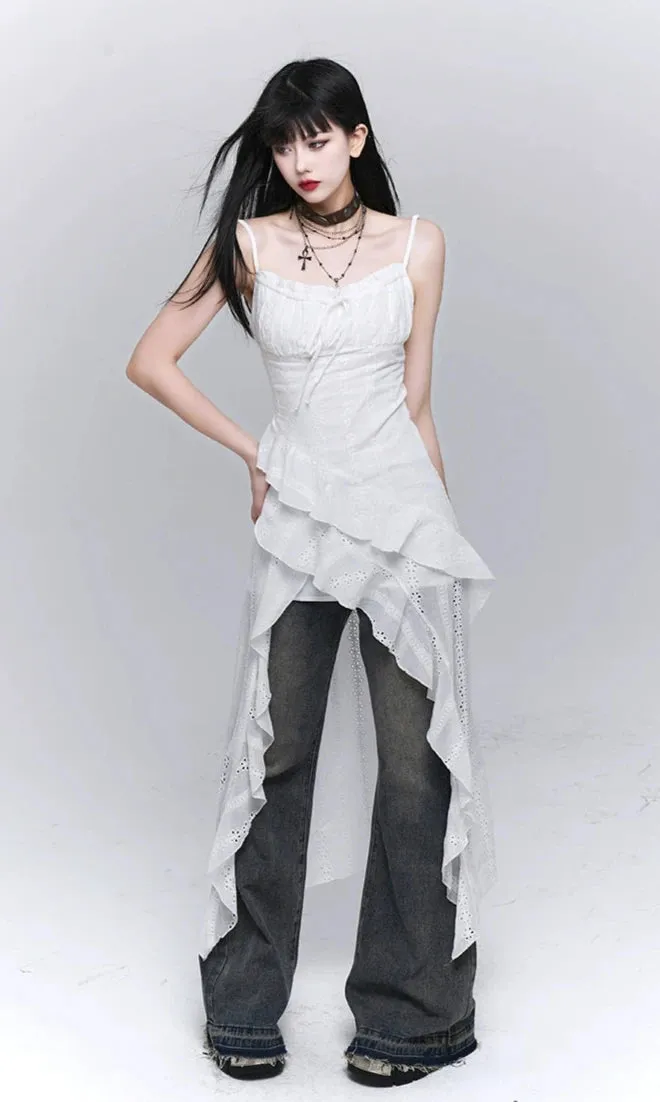 Asymmetric Layered Lace Trim Dress