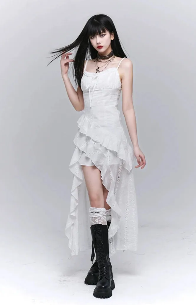 Asymmetric Layered Lace Trim Dress