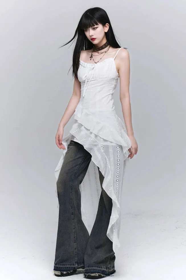 Asymmetric Layered Lace Trim Dress