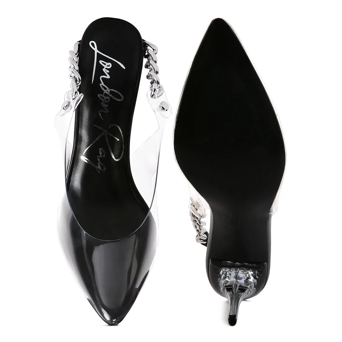 Black Heeled Clear Chain Slingback Sandal