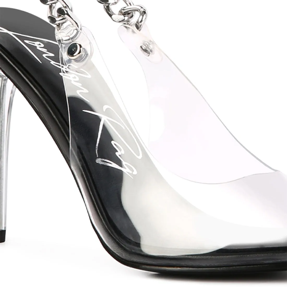 Black Heeled Clear Chain Slingback Sandal