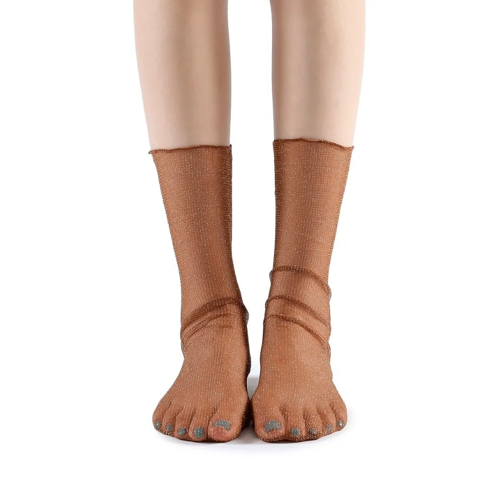 Diamond Sheer Crew Sock | Camel