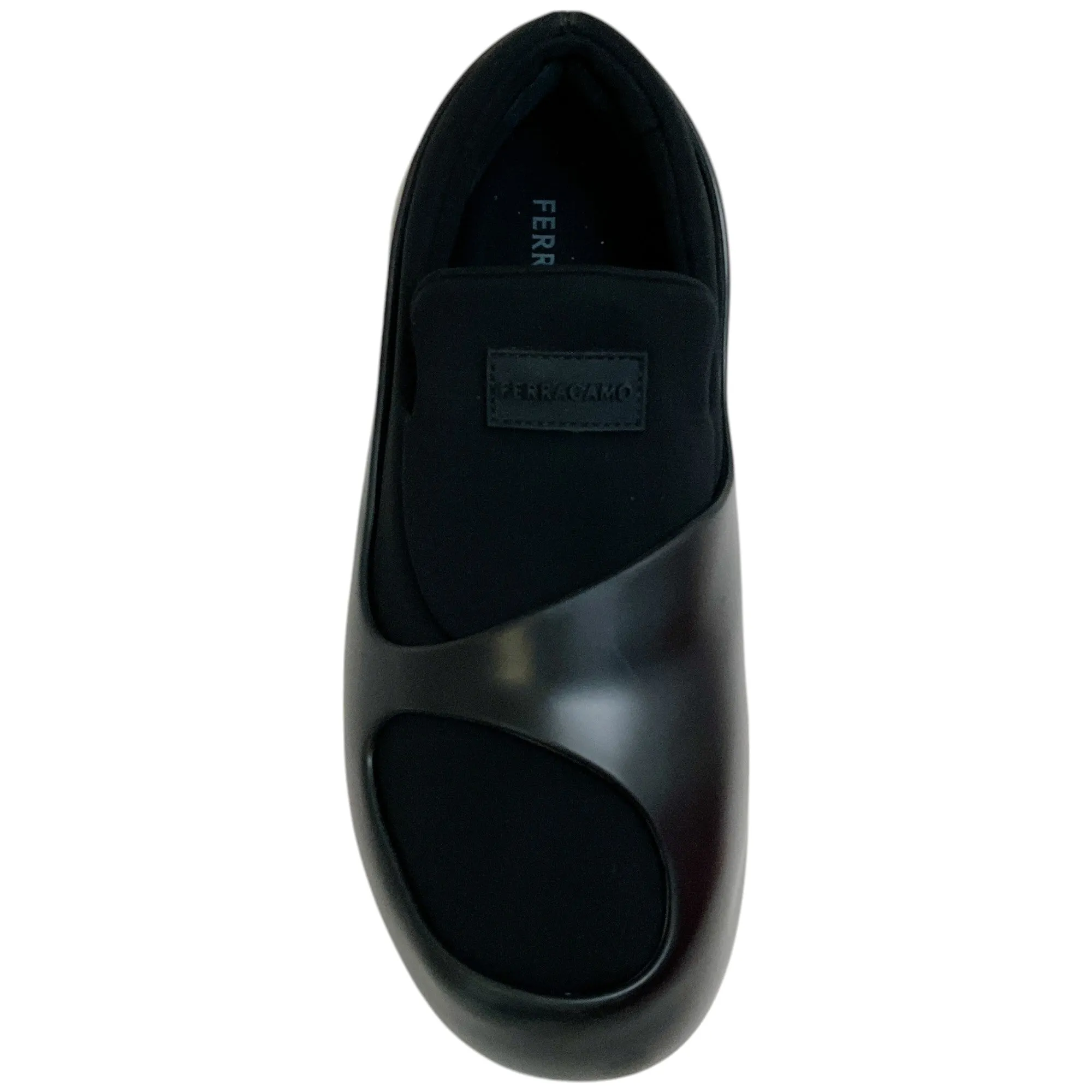 Ferragamo Black Neoprene / Rubber Lunar Slip On Loafers