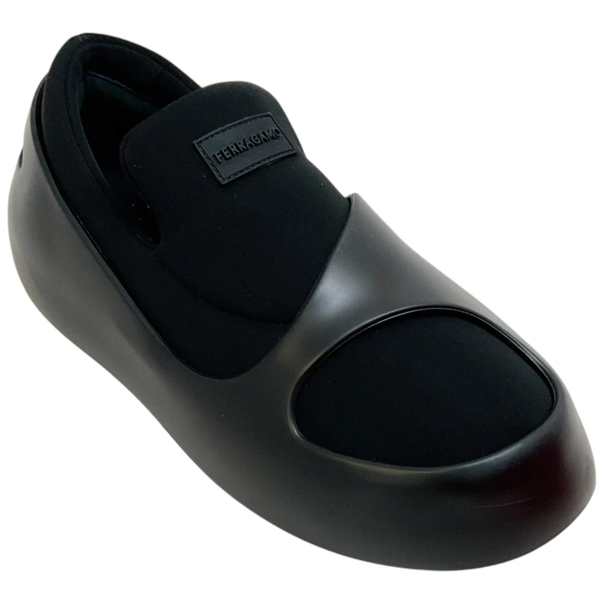 Ferragamo Black Neoprene / Rubber Lunar Slip On Loafers