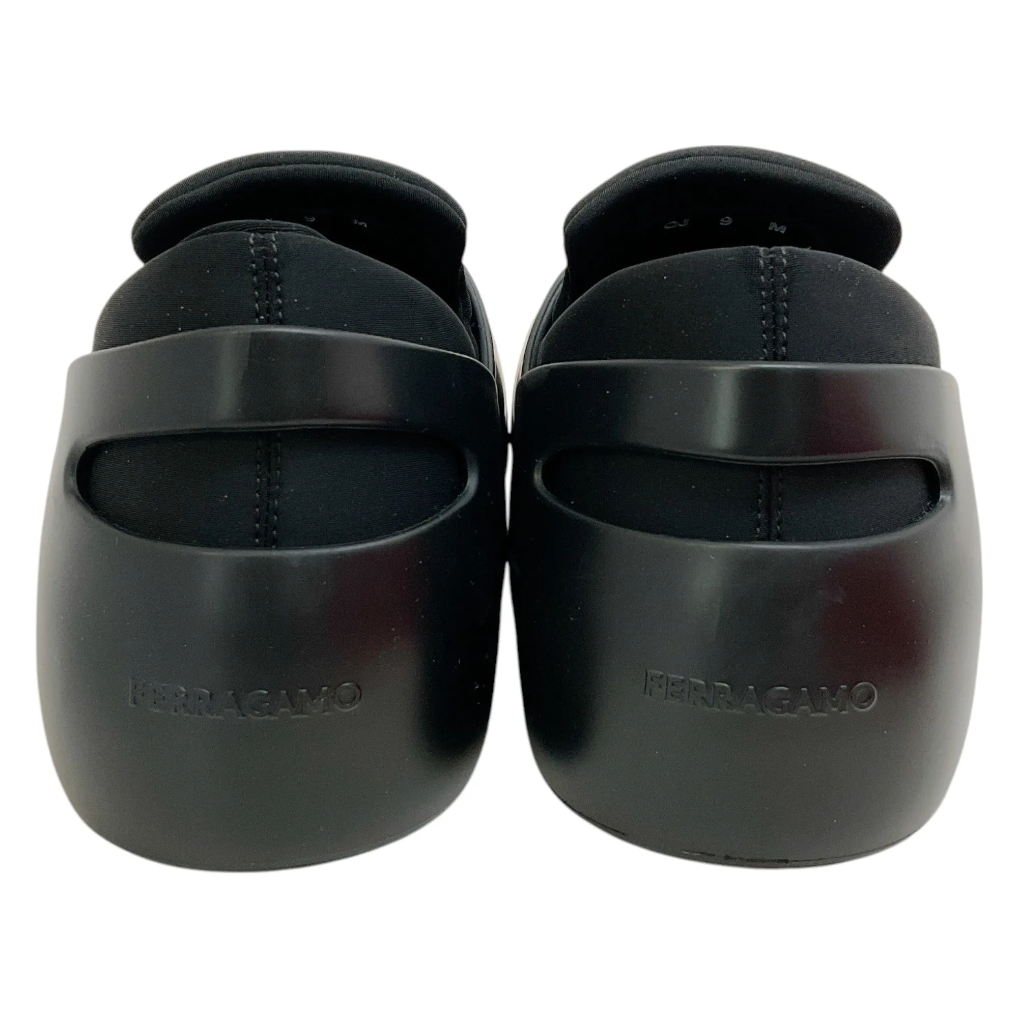 Ferragamo Black Neoprene / Rubber Lunar Slip On Loafers