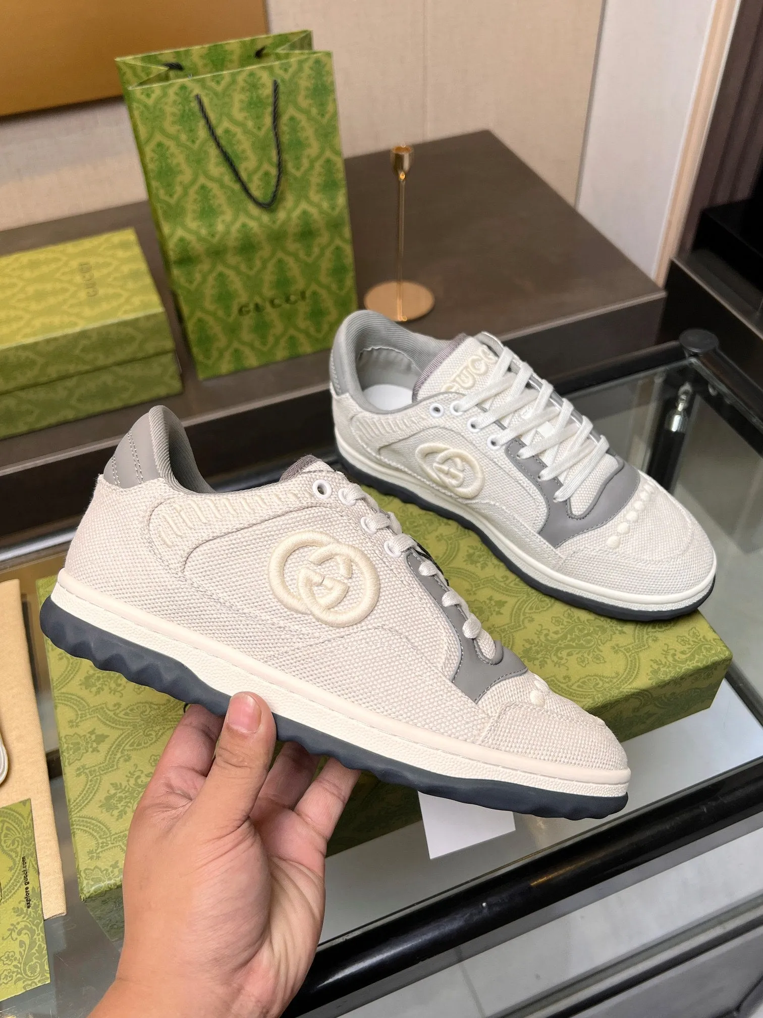 GG MAC80 TRAINER CREAMY WHITE AND GRAY CALFSKIN