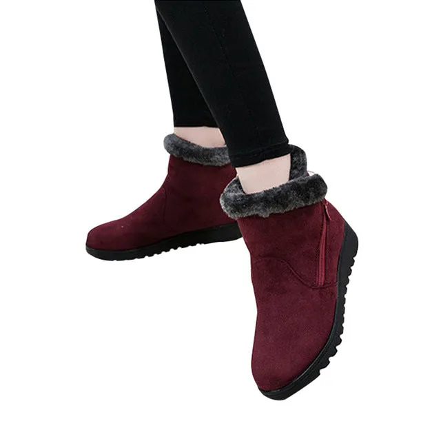 HEE GRAND Faux Fur Solid Ankle Boots