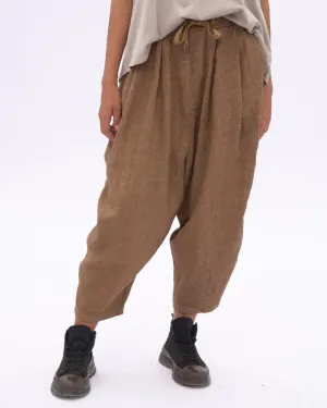 Linen Drawstring Pleated Pants - Sand