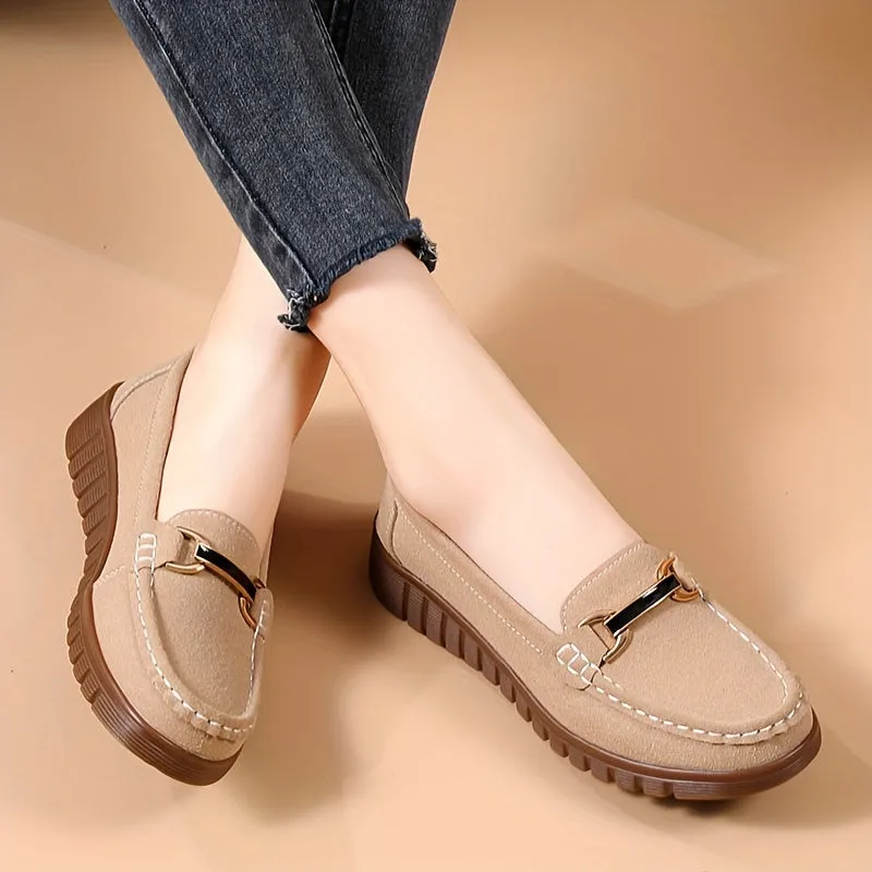 Loafer voor dames met metalen bult, casual slip-on flats in universitaire kleuren