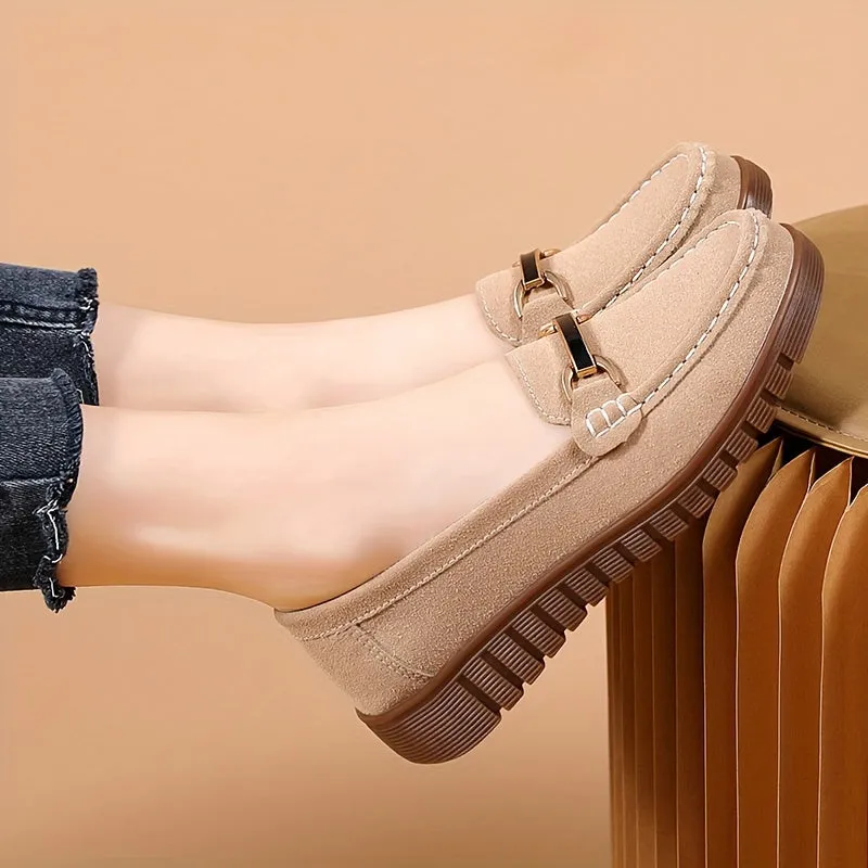 Loafer voor dames met metalen bult, casual slip-on flats in universitaire kleuren
