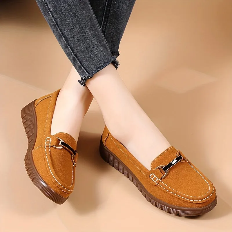 Loafer voor dames met metalen bult, casual slip-on flats in universitaire kleuren