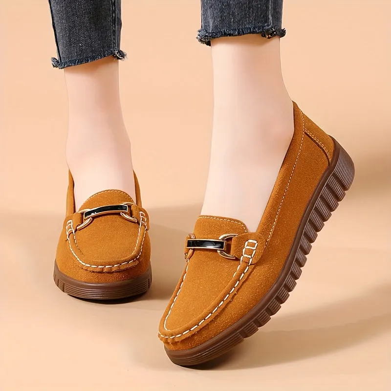 Loafer voor dames met metalen bult, casual slip-on flats in universitaire kleuren