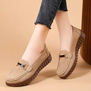Loafer voor dames met metalen bult, casual slip-on flats in universitaire kleuren