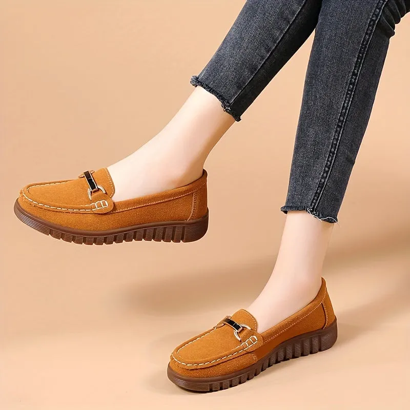 Loafer voor dames met metalen bult, casual slip-on flats in universitaire kleuren
