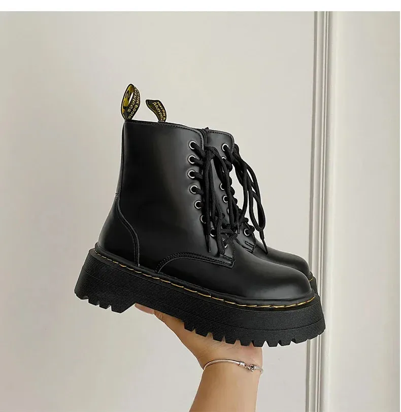 Martens lace up chunky fall winter lace up leather boots for the ladies