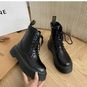 Martens lace up chunky fall winter lace up leather boots for the ladies