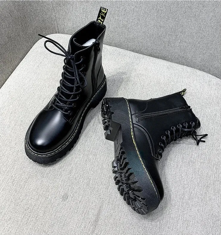 Martens lace up chunky fall winter lace up leather boots for the ladies