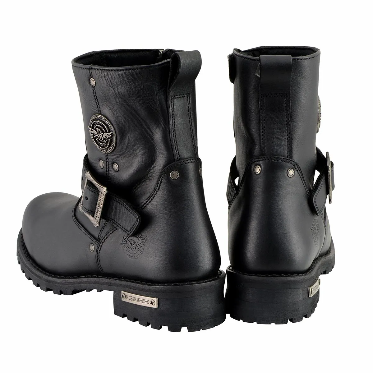 Milwaukee Leather MBM9040W Men's Black 'Wide Width' 6-inch Classic Engineer Motorcycle Leather Boots with Side Zipper