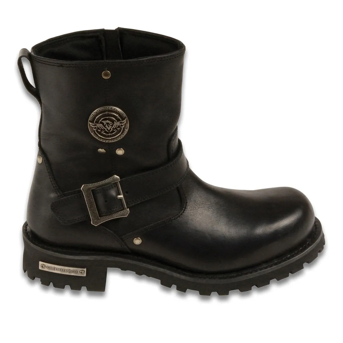 Milwaukee Leather MBM9040W Men's Black 'Wide Width' 6-inch Classic Engineer Motorcycle Leather Boots with Side Zipper