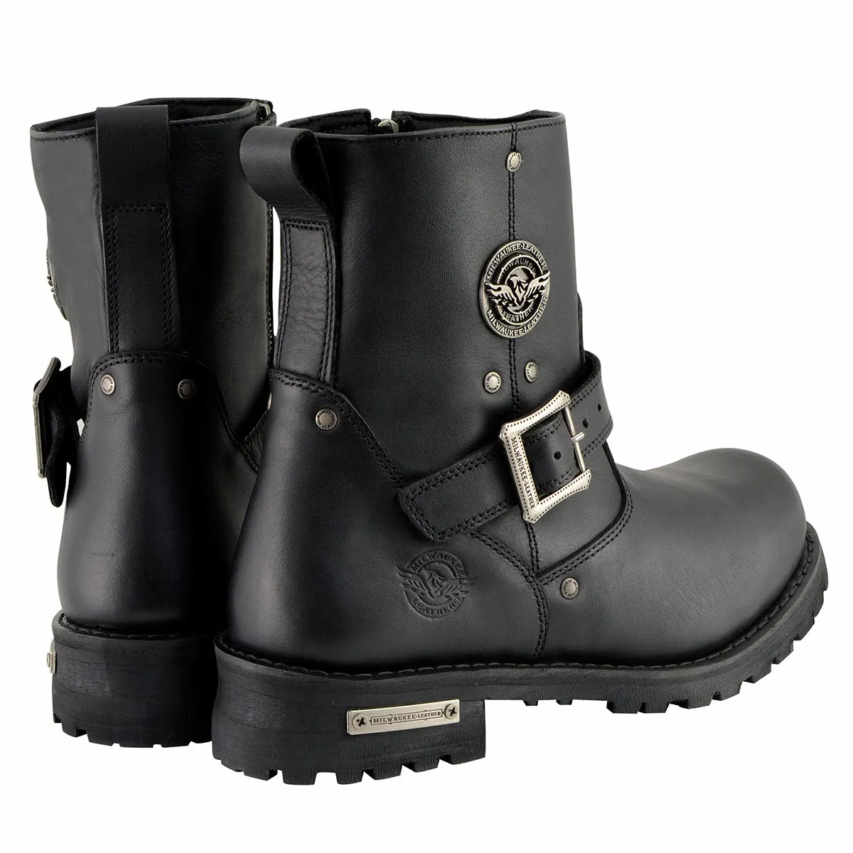 Milwaukee Leather MBM9040W Men's Black 'Wide Width' 6-inch Classic Engineer Motorcycle Leather Boots with Side Zipper