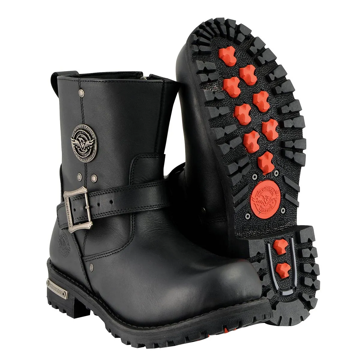 Milwaukee Leather MBM9040W Men's Black 'Wide Width' 6-inch Classic Engineer Motorcycle Leather Boots with Side Zipper