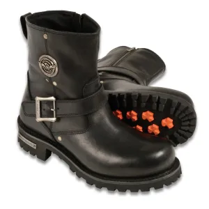Milwaukee Leather MBM9040W Men's Black 'Wide Width' 6-inch Classic Engineer Motorcycle Leather Boots with Side Zipper