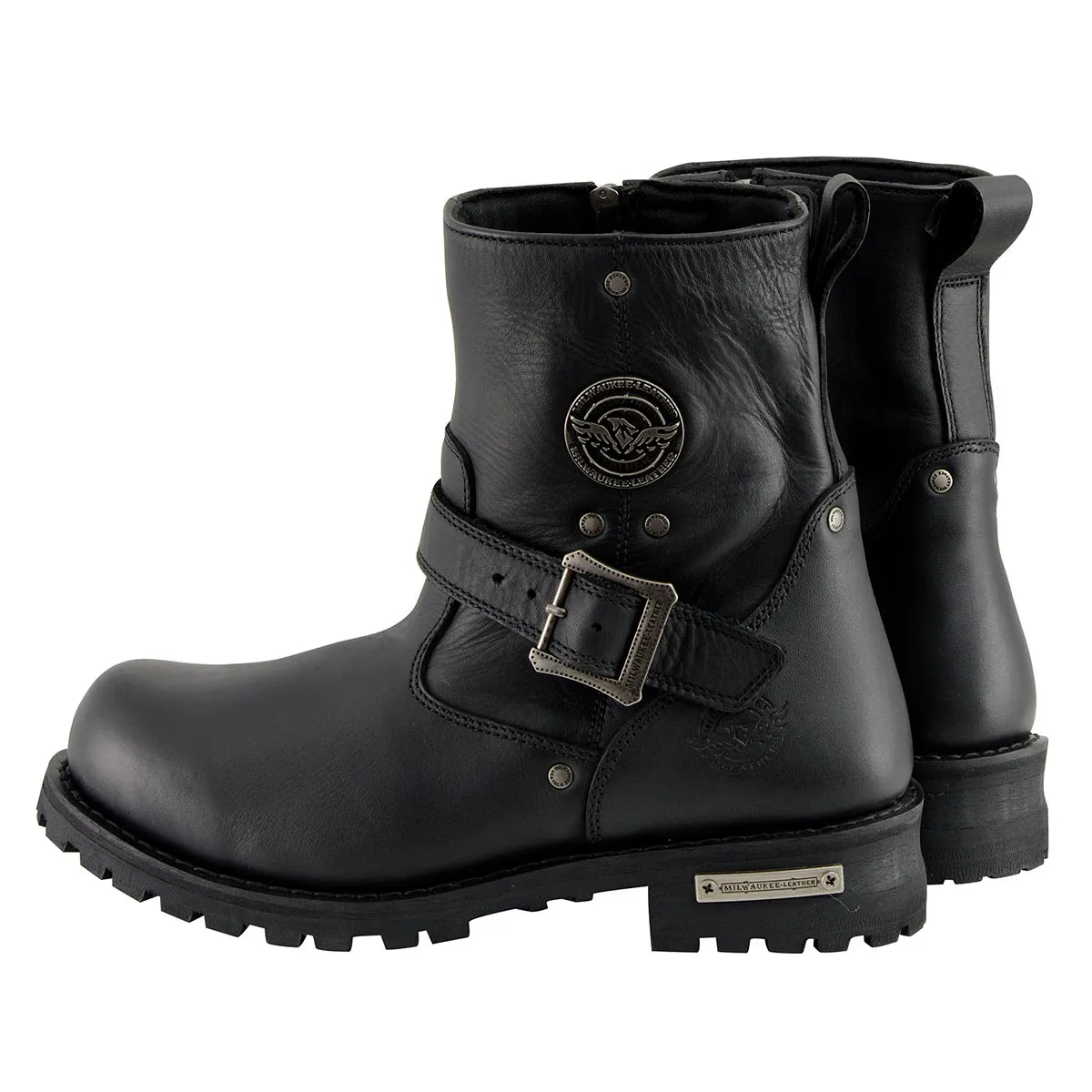 Milwaukee Leather MBM9040W Men's Black 'Wide Width' 6-inch Classic Engineer Motorcycle Leather Boots with Side Zipper