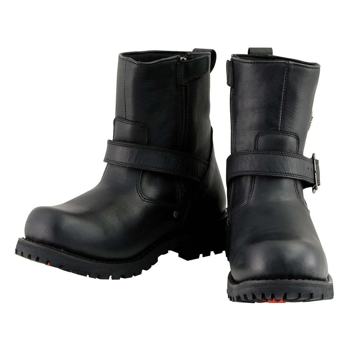 Milwaukee Leather MBM9040W Men's Black 'Wide Width' 6-inch Classic Engineer Motorcycle Leather Boots with Side Zipper