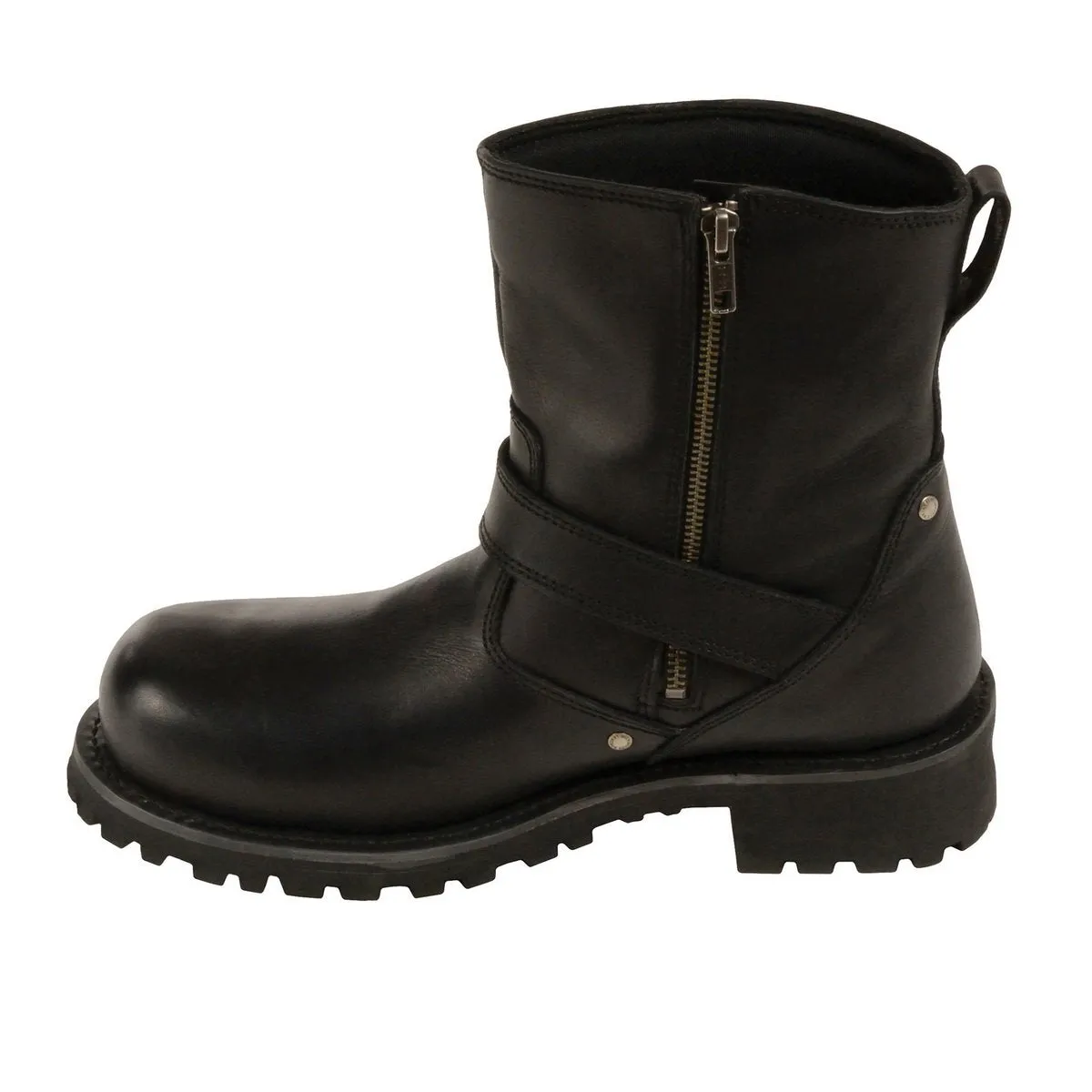 Milwaukee Leather MBM9040W Men's Black 'Wide Width' 6-inch Classic Engineer Motorcycle Leather Boots with Side Zipper
