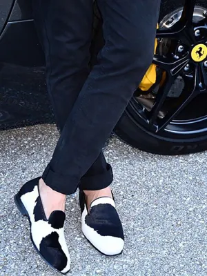 New black and white stitching horse hair handmade loafers trendy party slip-on banquet shoes slip-on smoking shoes