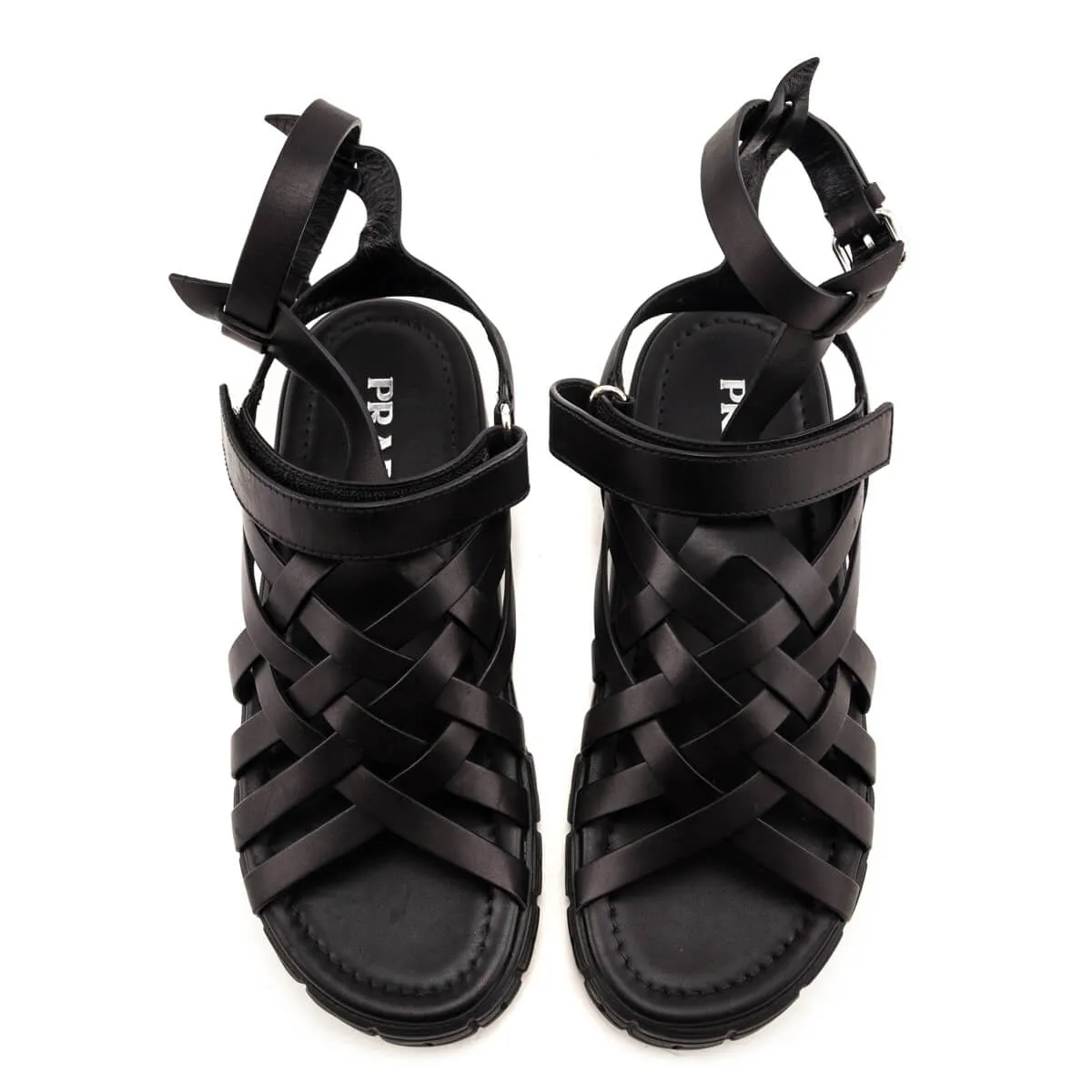 Prada Black Braided Leather Gladiator Sandals Size US 9 | IT 39