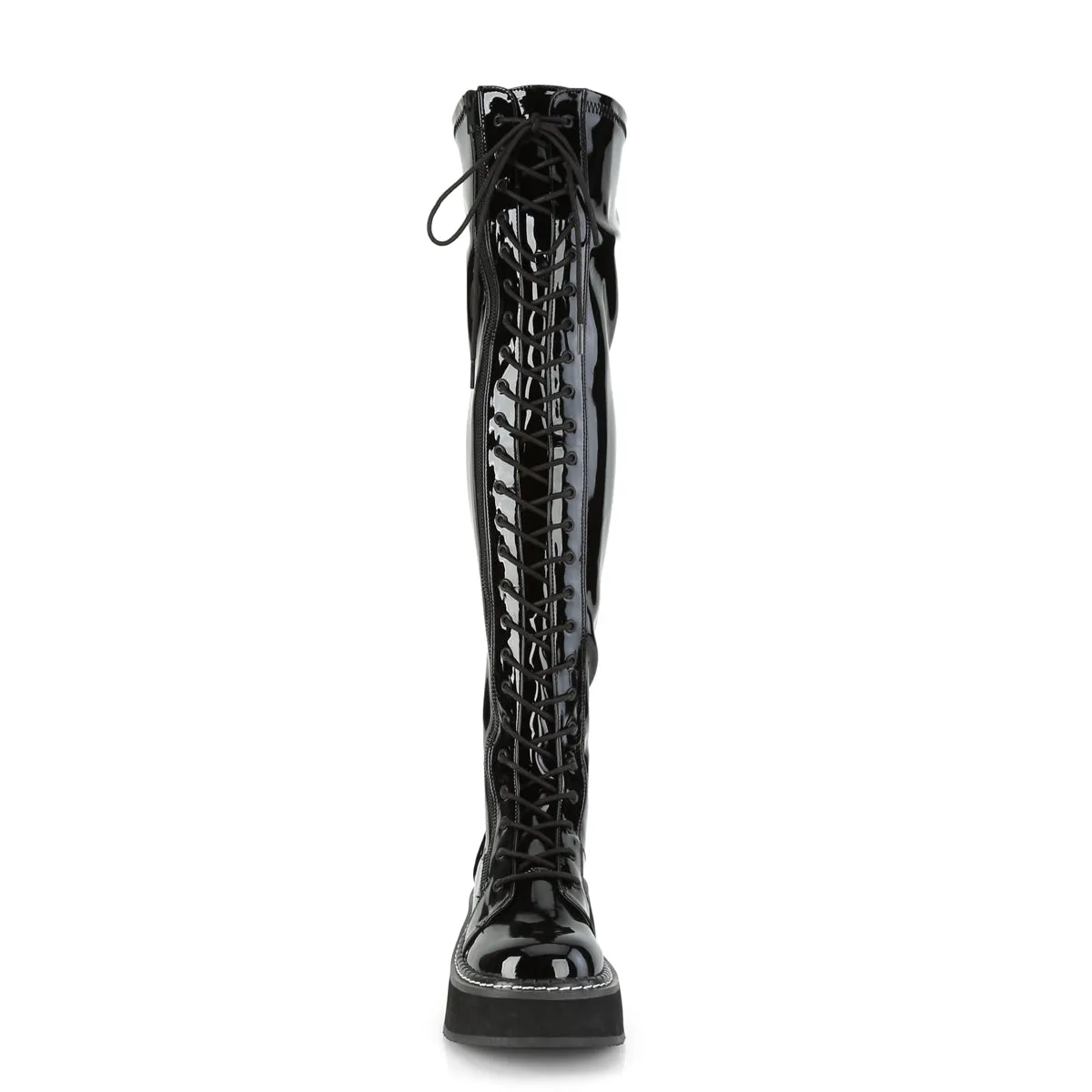 Shiny Black Over The Knee Platform Boots Emily-375