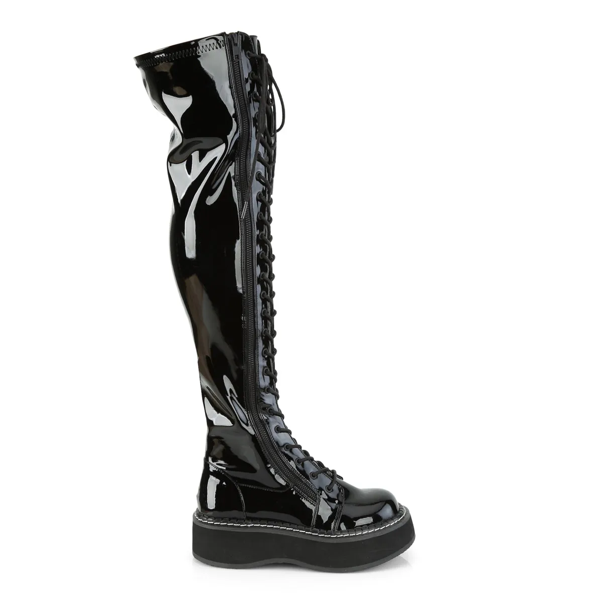 Shiny Black Over The Knee Platform Boots Emily-375