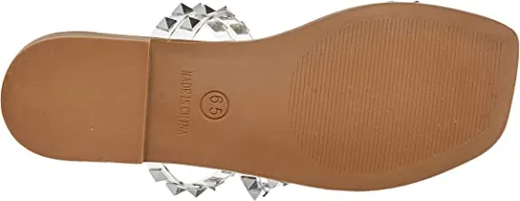 Steve Madden Skyler Clear Pearl Pyramid Embellished Slip On Squared Toe Sandals
