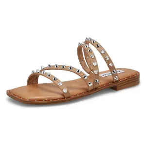 Steve Madden Skyler Tan Pyramid Fashion Embellished Slip On Squared Toe Sandals