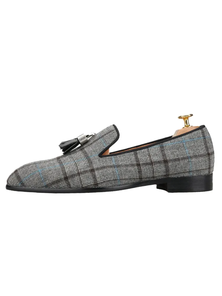 Summer new striped knitted metal tassel loafers breathable leather lining casual slip-on slip-on shoes for men