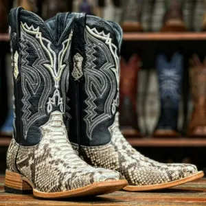 Tanner Mark Men's Medina Genuine Python Square Toe Boots Natural TMX200431