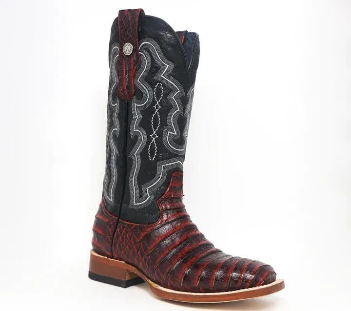 Tanner Mark Women's 'Scarlet' Print Caiman Belly Square Toe Boots Burgundy TML207069
