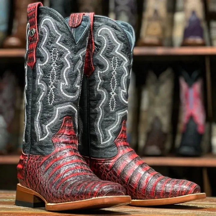 Tanner Mark Women's 'Scarlet' Print Caiman Belly Square Toe Boots Burgundy TML207069