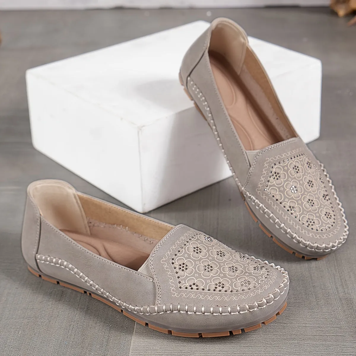 Vintage slip-on sandalen met bloemen voor dames, licht en comfortabel