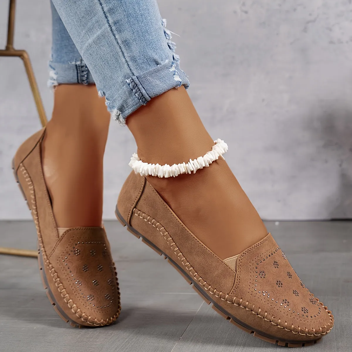 Vintage slip-on sandalen met bloemen voor dames, licht en comfortabel