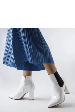White patent leather ankle heel boots