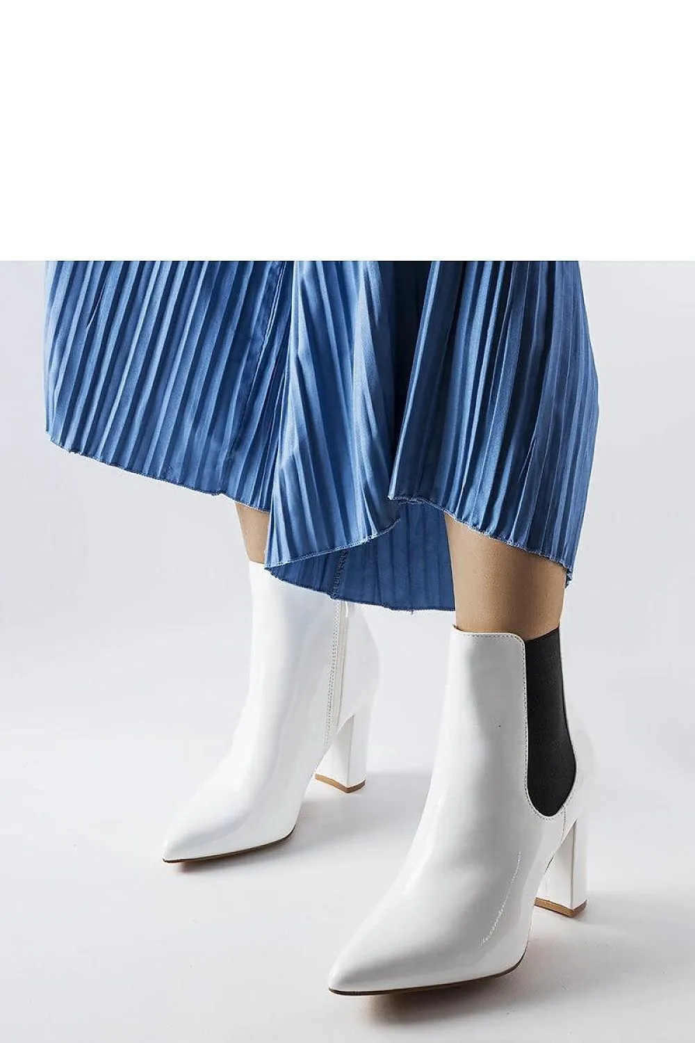 White patent leather ankle heel boots