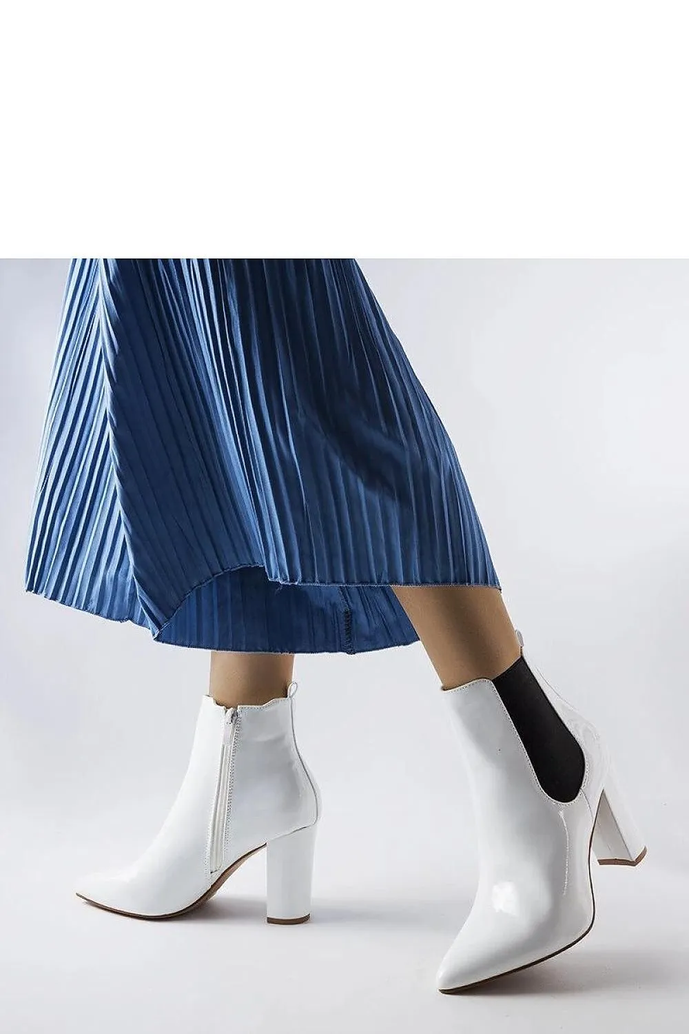 White patent leather ankle heel boots