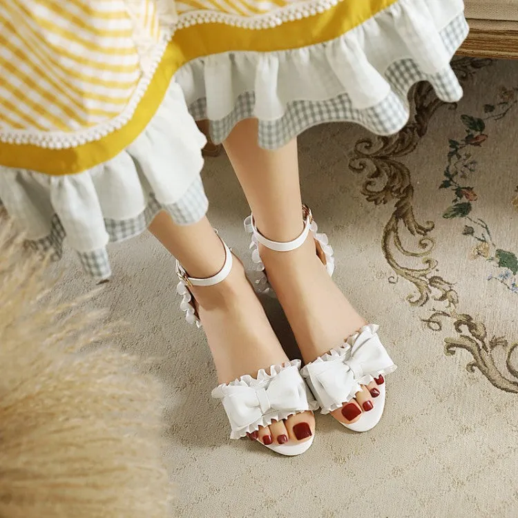 Women's Hollow Out Butterfly Knot Ruffles Block Heel Low Heels Sandals